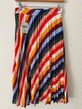 Multicolor Striped Pleated Midi Skirt